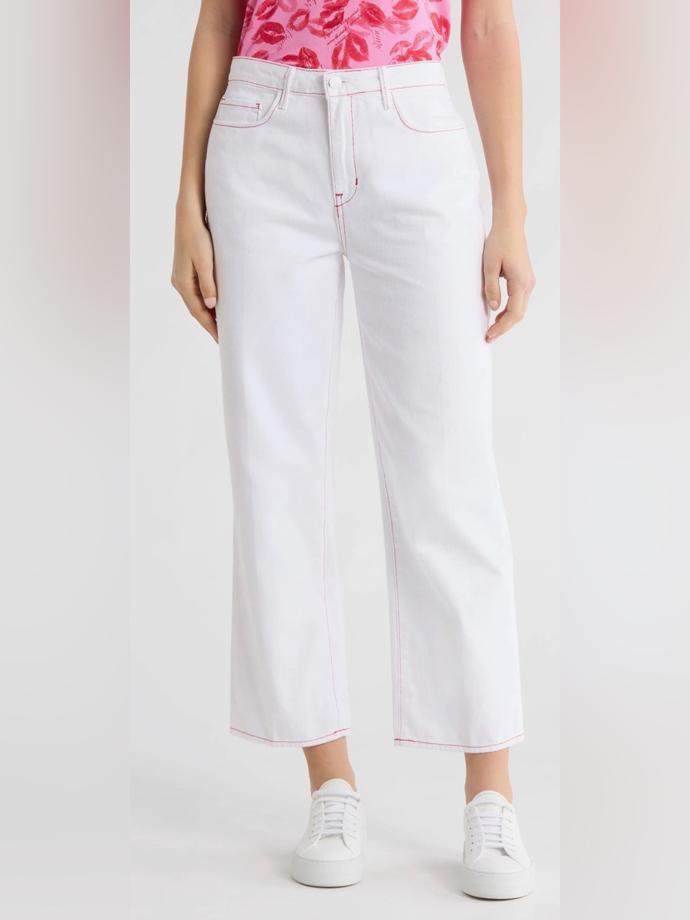 NWOT L'AGENCE June High Waist Crop Stovepipe Jeans – Blanc/Scarlet Red – Size 25